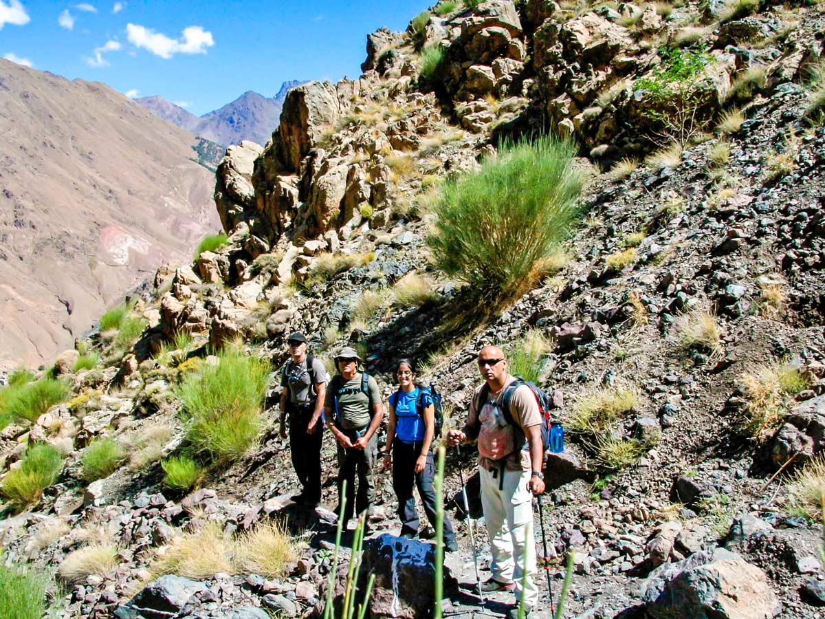 Group of hikers on Mt Toubkal Trek in Atlas Mountains Morocco