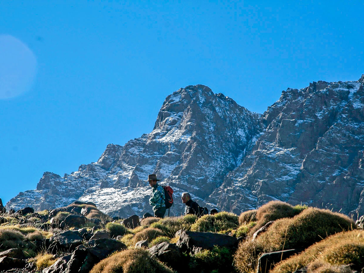 Toubkal Trek in Atlas Mountains is surrounded by beautiful peaks