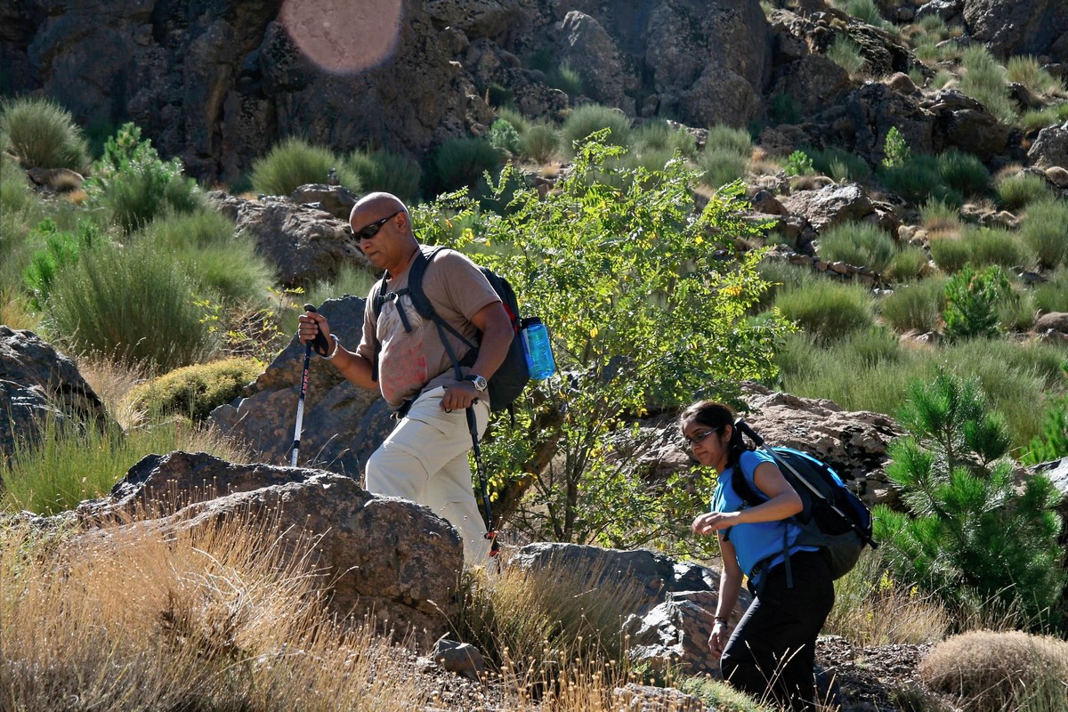 Hikers on guided trekking tour to Atlas Valley from Marrakech Morocco