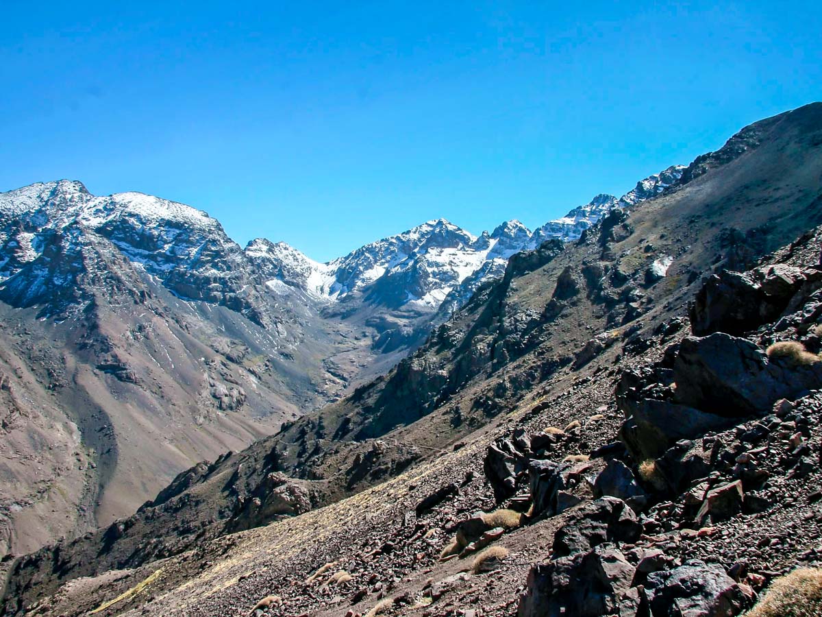 Rocky path of Mt Toubkal Circuit Trek in Morocco