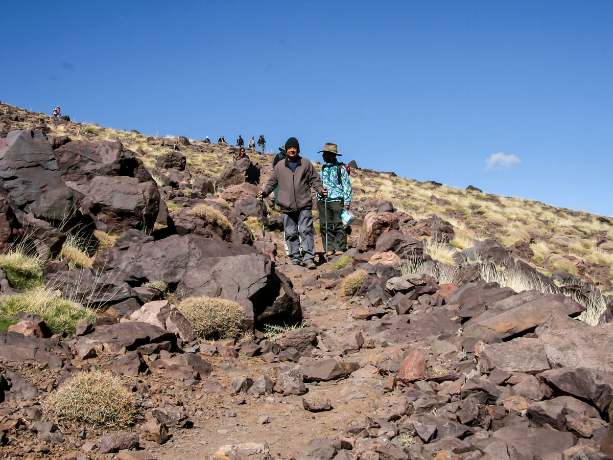 Descending after the traverse on Mt Toubkal Circuit Trek in Morocco