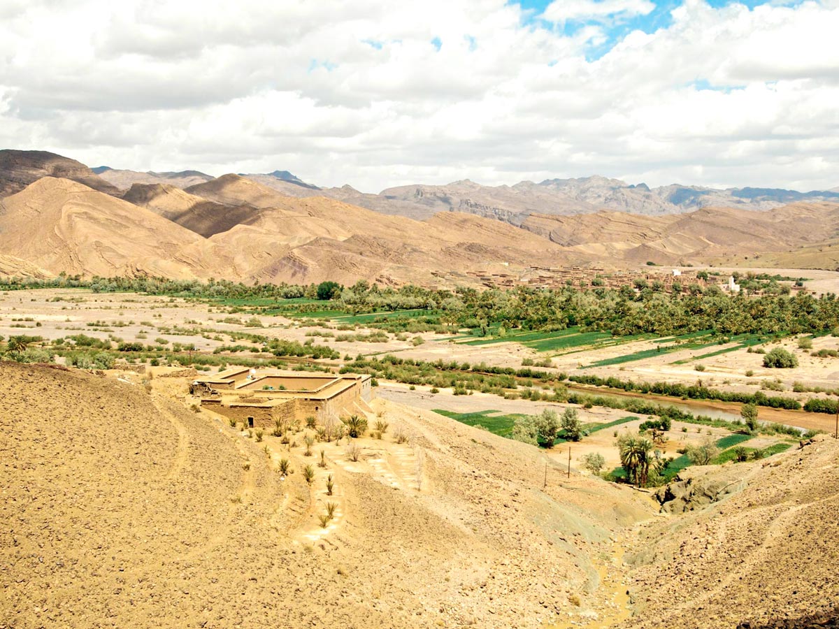 Beautiful sandy valleys on a trail of Merzouga Overland Tour in Morocco from Marrakech