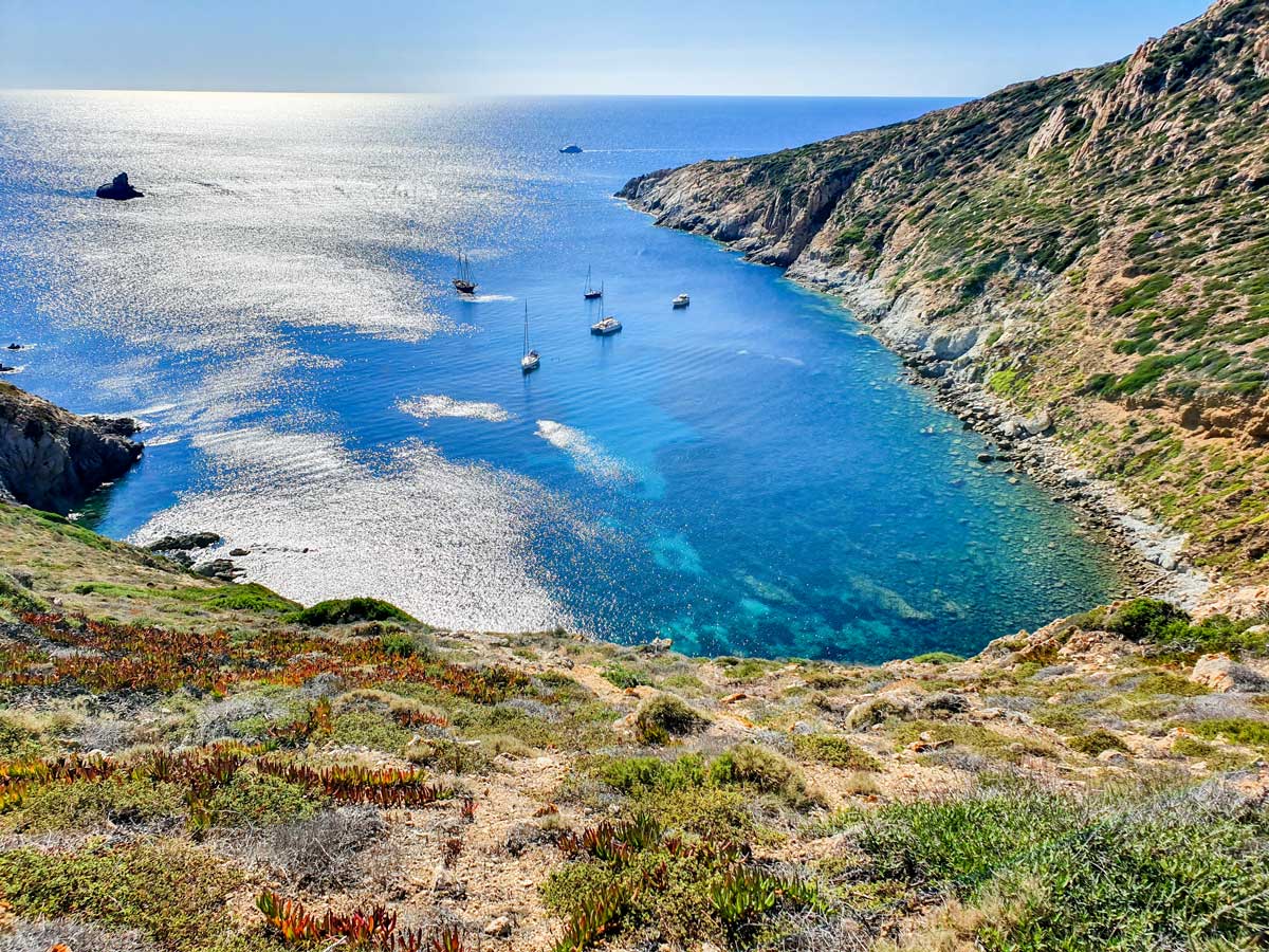 Beautiful bay seen on a trail along the coast on Corte and Calvi Trek in Corsica France