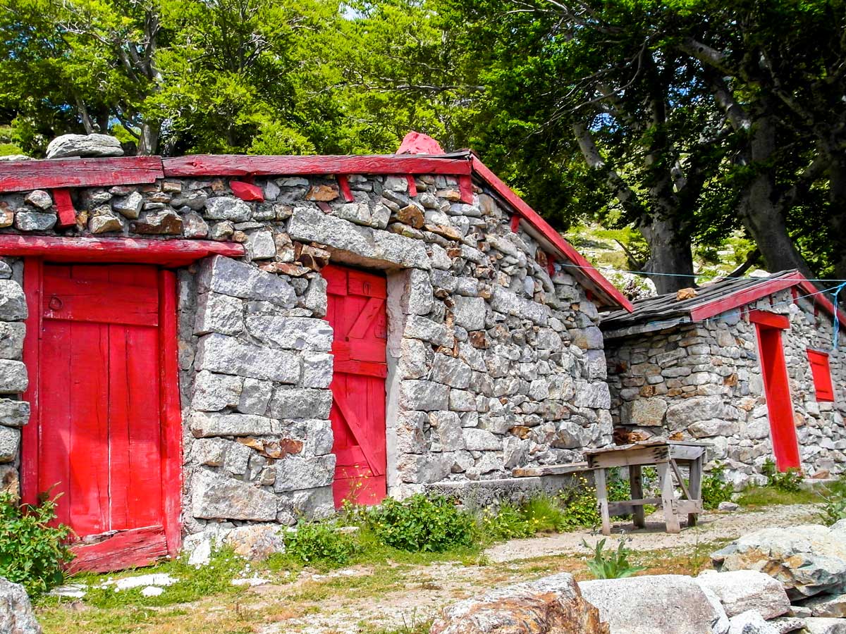 Old farmhouses along the trail of GR20 South Trek in Corsica France