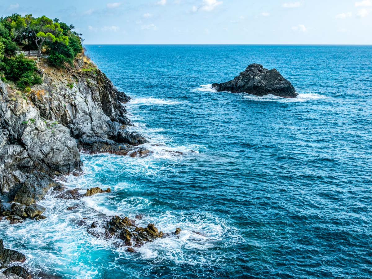 Beautiful views of the Mediterranean Sea on self guided trek between Portofino and Porto Venere in Cinque Terre