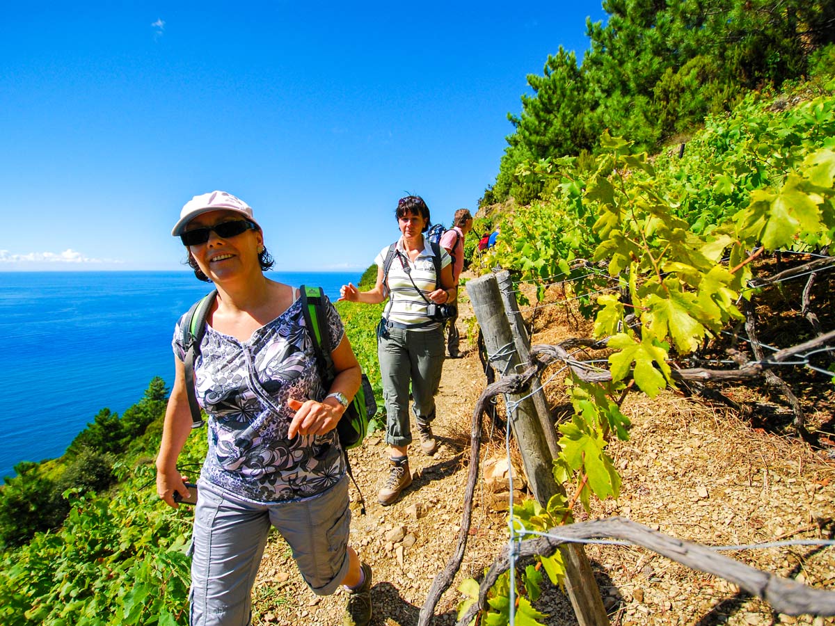 Hikers on Self guided Genoa to Sestri Levante trek in Italy Cinque Terre