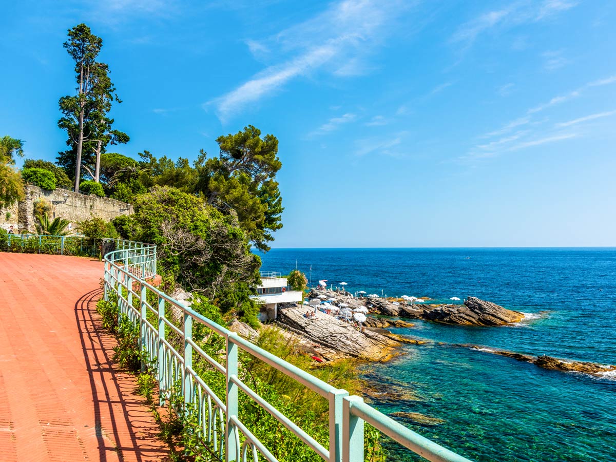 Looking at the beautiful Italian Coast on Self guided Genoa to Sestri Levante trek in Italy Cinque Terre