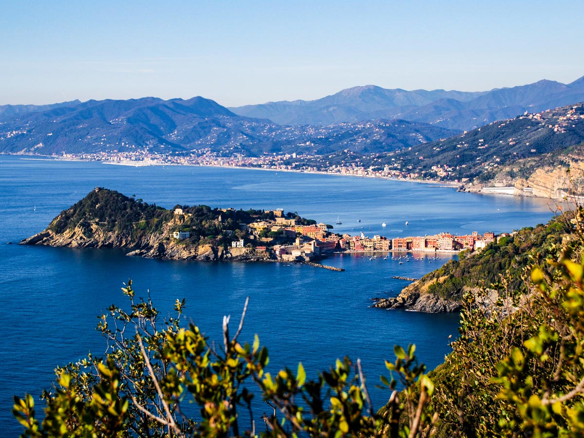 Looking donw on the coast on Self guided Genoa to Sestri Levante trek in Italy Cinque Terre
