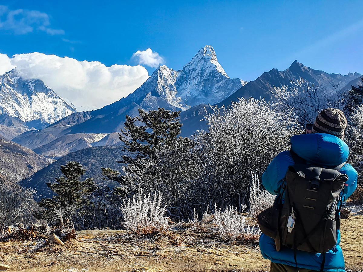 Taking pictures of Everest on Everest Luxury Lodge Trek in Nepal