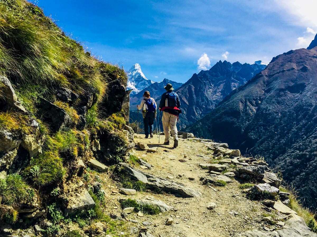 Hikers on beautiful trail of Everest Luxury Lodge Trek in Nepal