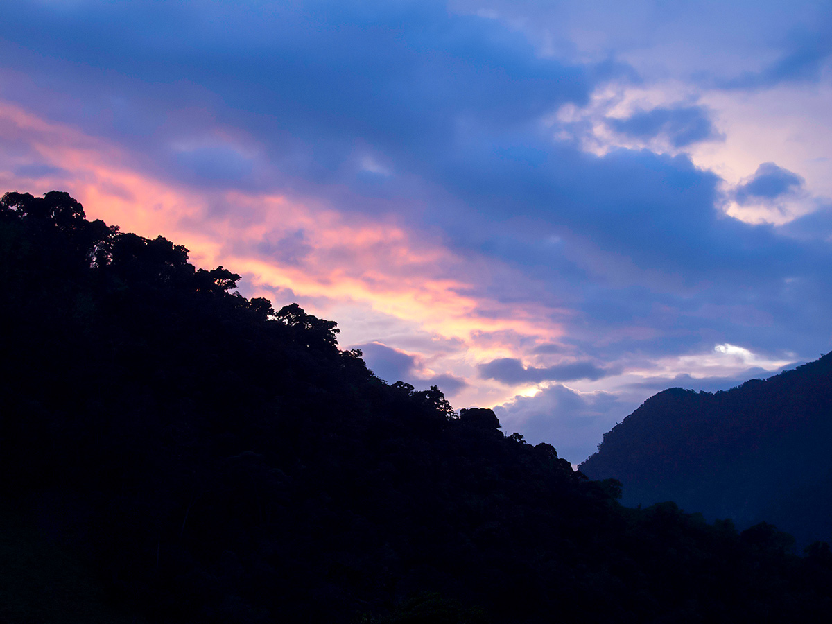 Sunset over Colombian Andes on Walking in Colombia Tour