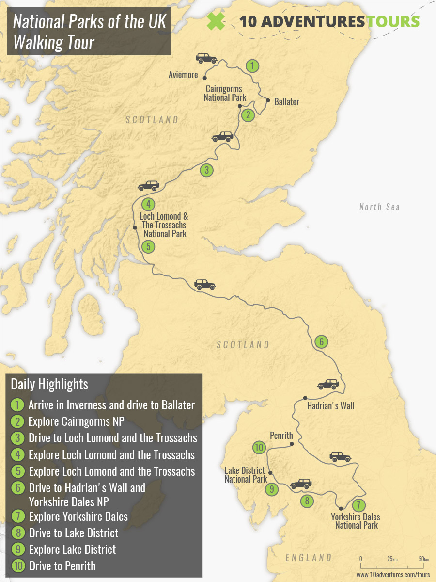 Map of National Parks of the UK Walking Tour with a guided group
