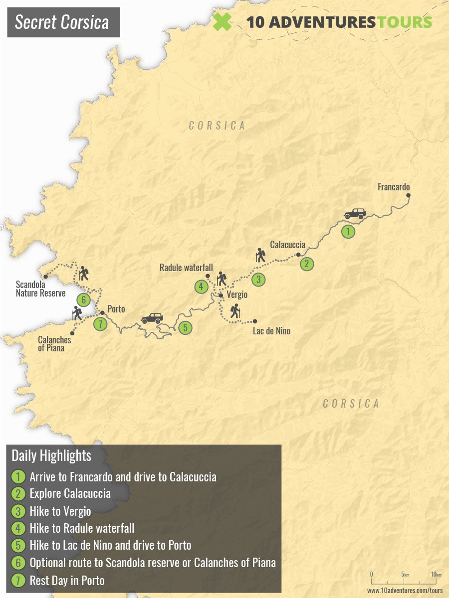 Map of Corsica Family Donkey Trek in Corsica Island, France