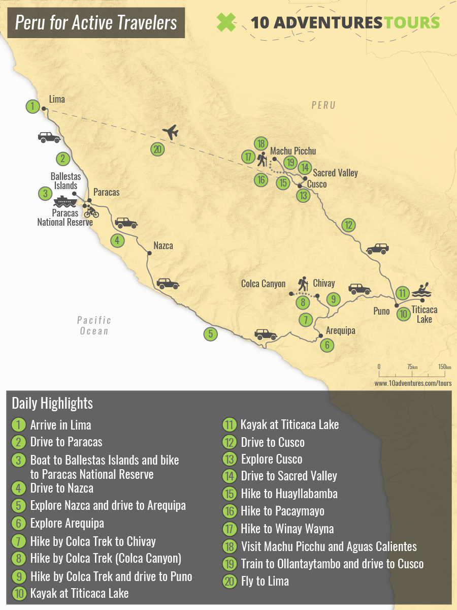 Map for active tour in Peru with guided group