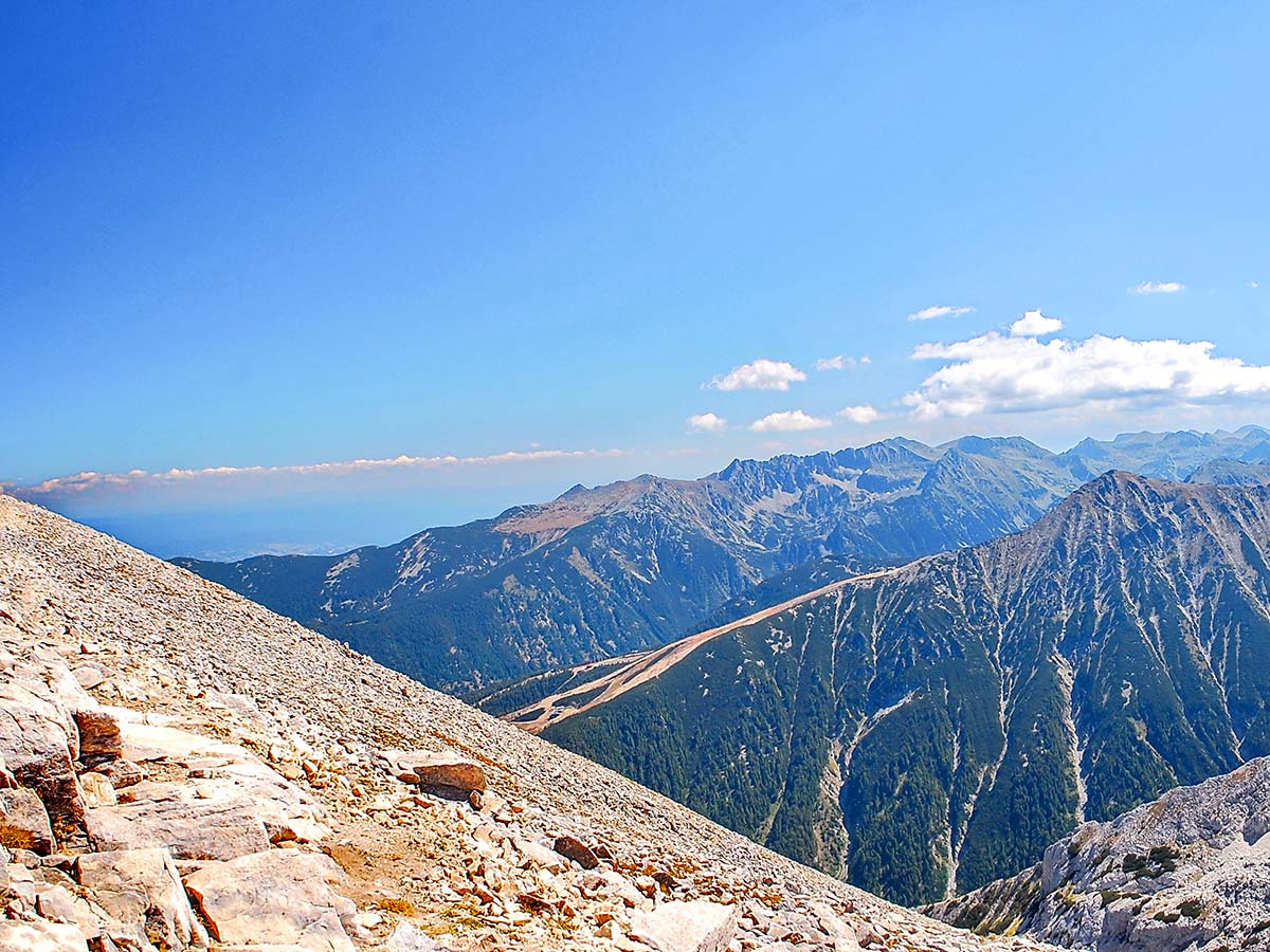 Panorama from Vihren summit in Pirin on day 5 of Rila and Pirin Trek in Bulgaria