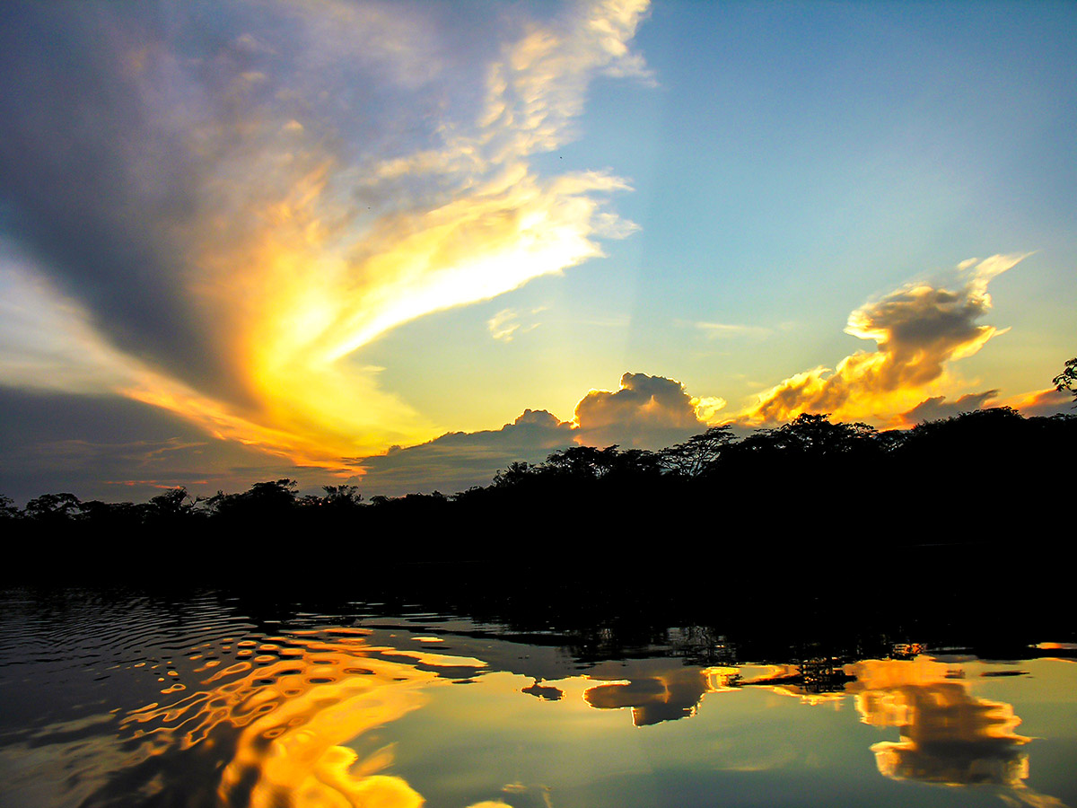 Sunset time at Amazon River is a best time to spot wildlife while on Great Ecuador Tour