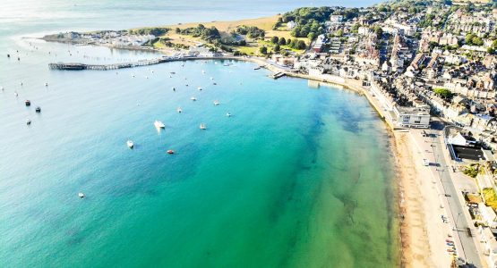 Aerial view of Swanage Town that you get to visit on South West Coast Path walking tour