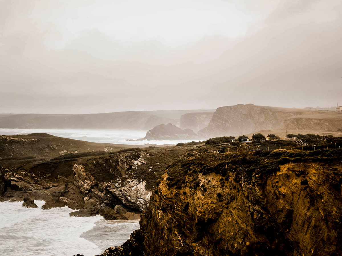 Rocky coast near Newquay seen on South West Coast Path Trek