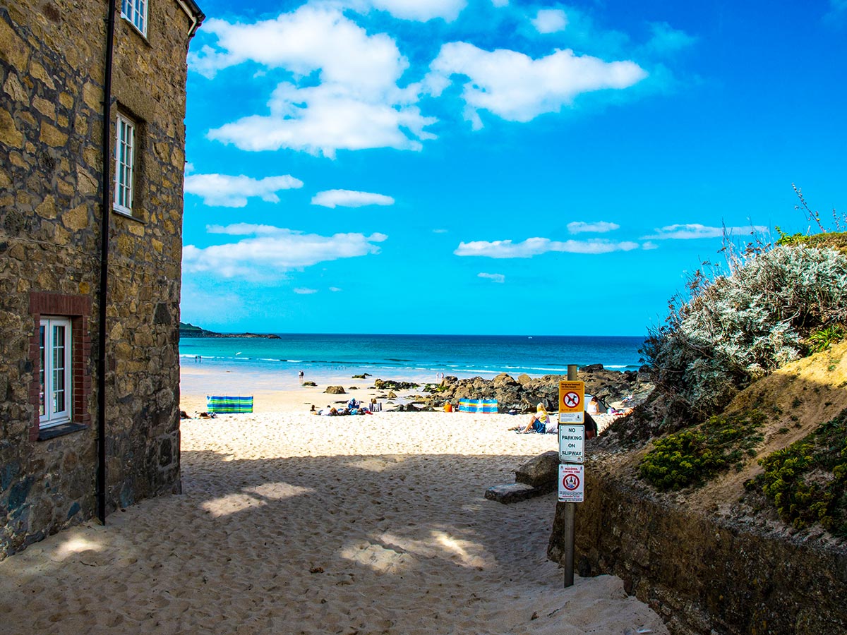 St Ives beach as seen along the South West Coast Path