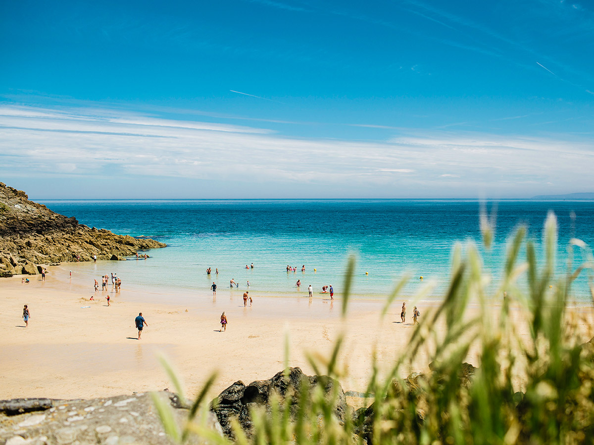 Sandy beach of St Ives along the South West Coast Path