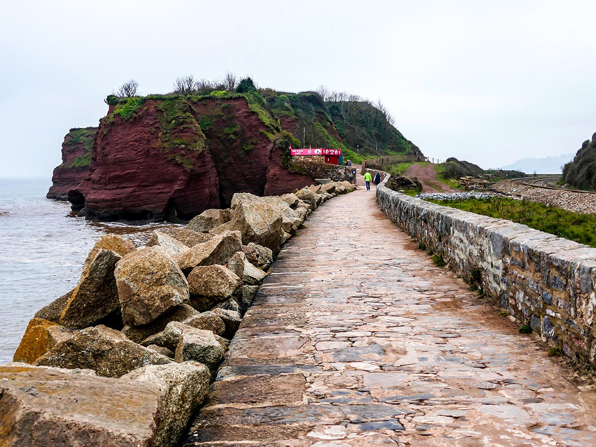 Stone wall at Dawlish seen on South West Coast Path South Devon Coast