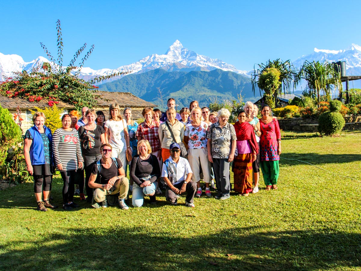 Group posing on Family Adventure Tour in Nepal