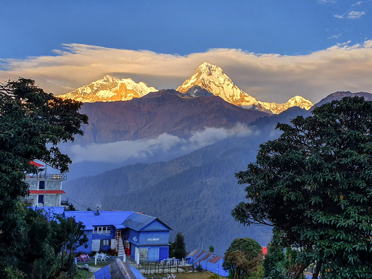 Himalayan mountains on Ghorepani and Poon Hill trek in Nepal