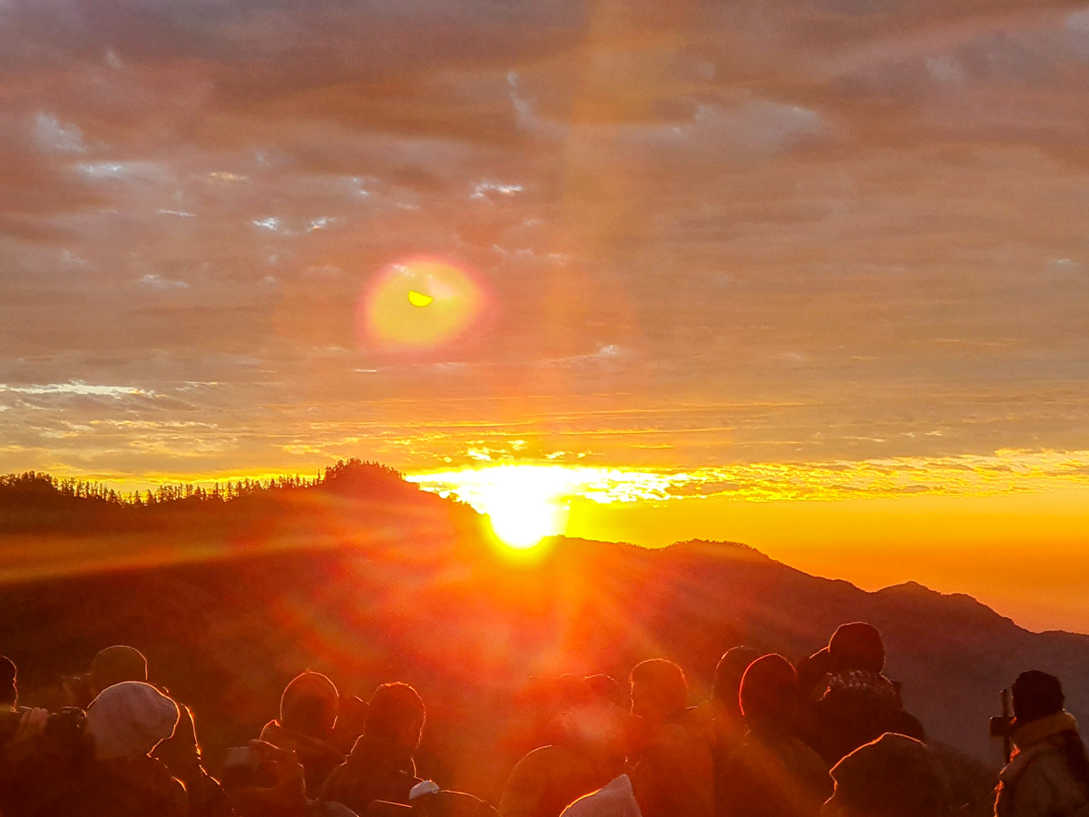 Sunset over the mountain on Ghorepani and Poon Hill trek in Nepal