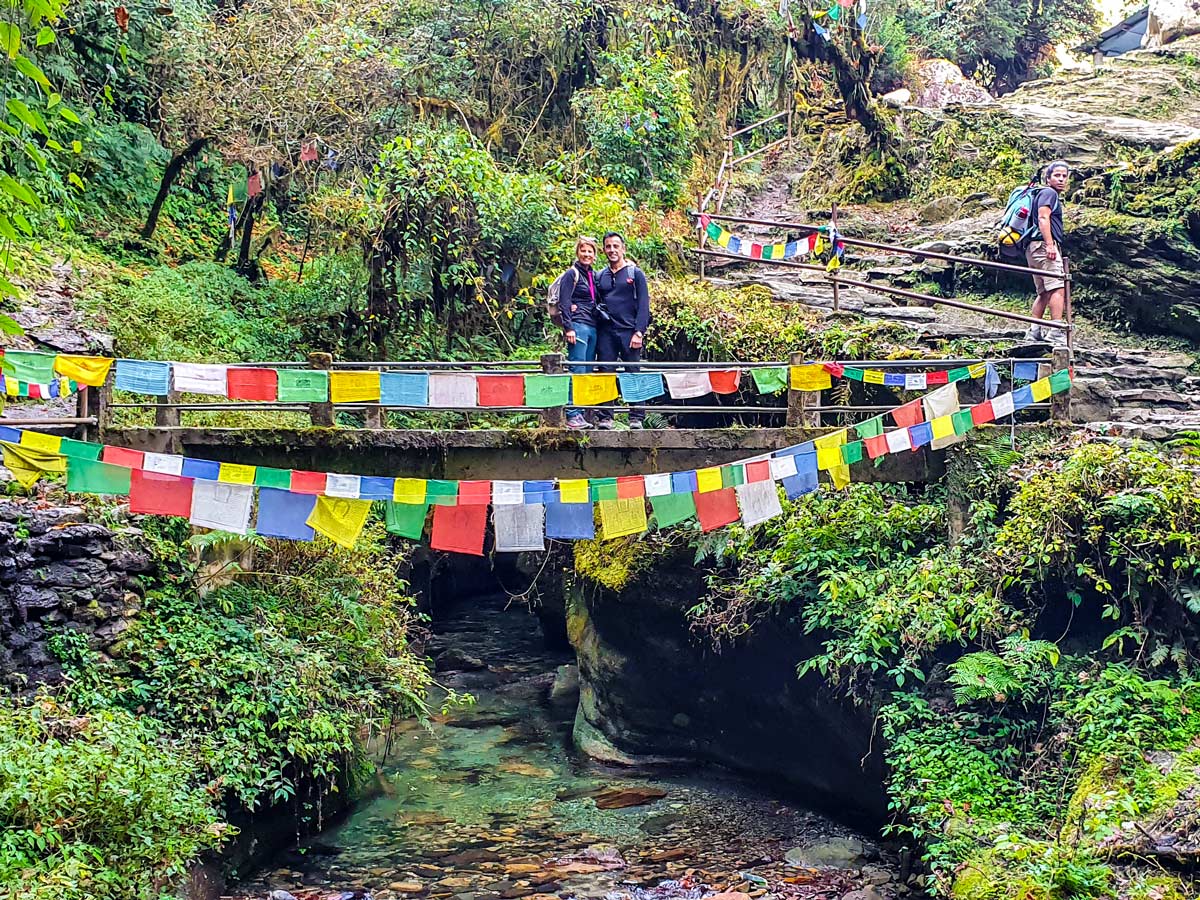 Crossing the river on Ghorepani and Poon Hill trek in Nepal