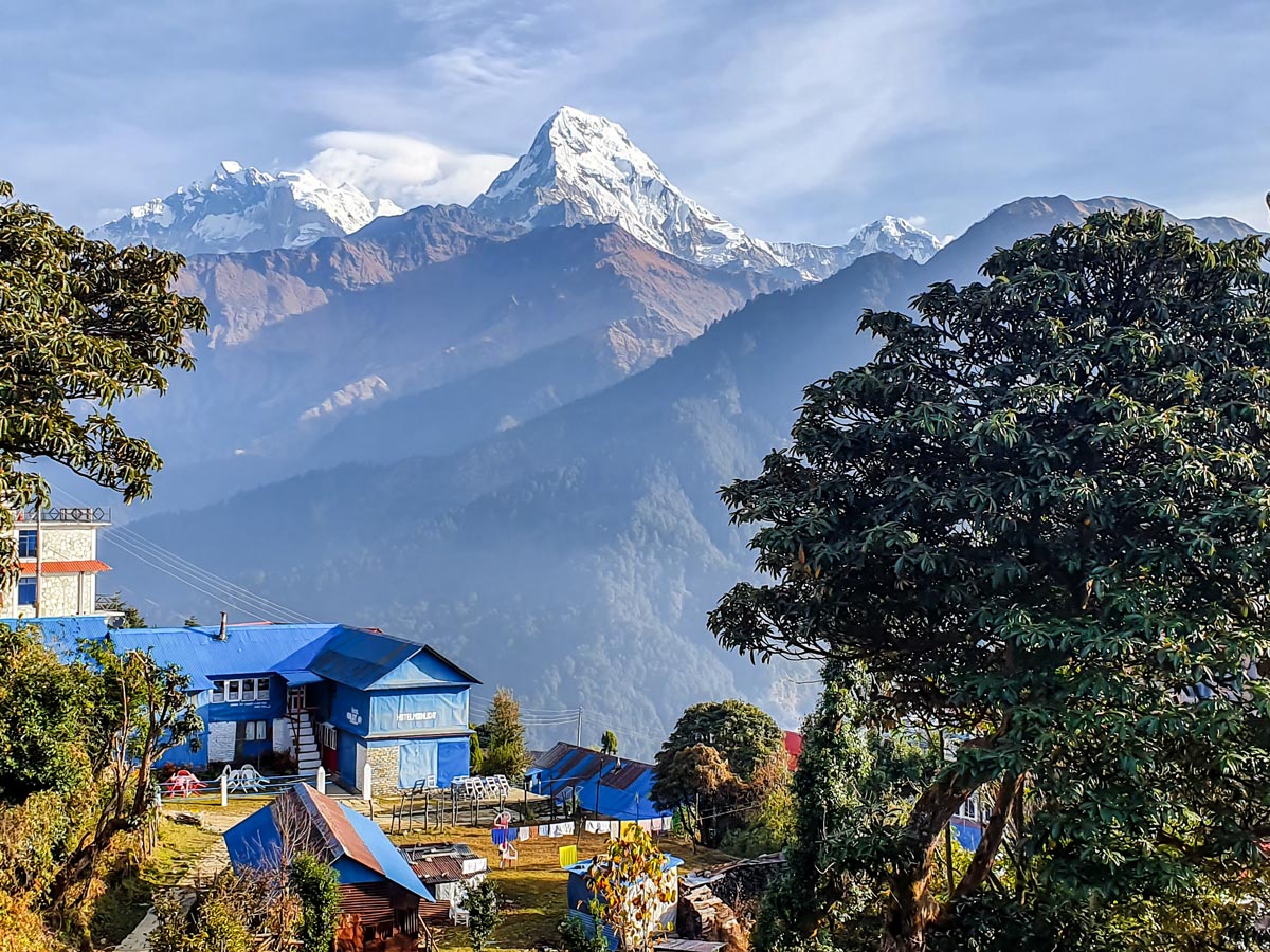 Beautiful views of Machhapuchhre Peak on Ghorepani and Poon Hill trek in Nepal