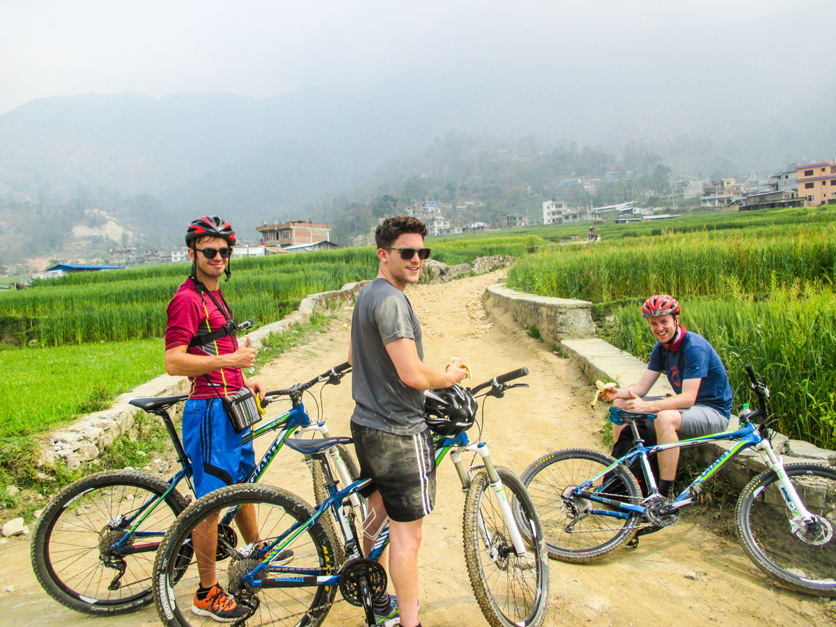 Cyclists resting on Cycling around Kathmandu Tour in Nepal