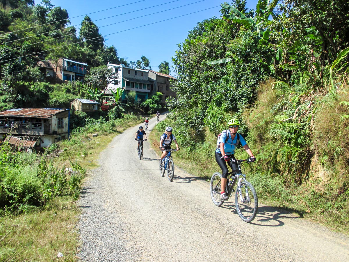 Group of cyclists on Cycling around Kathmandu Tour in Nepal