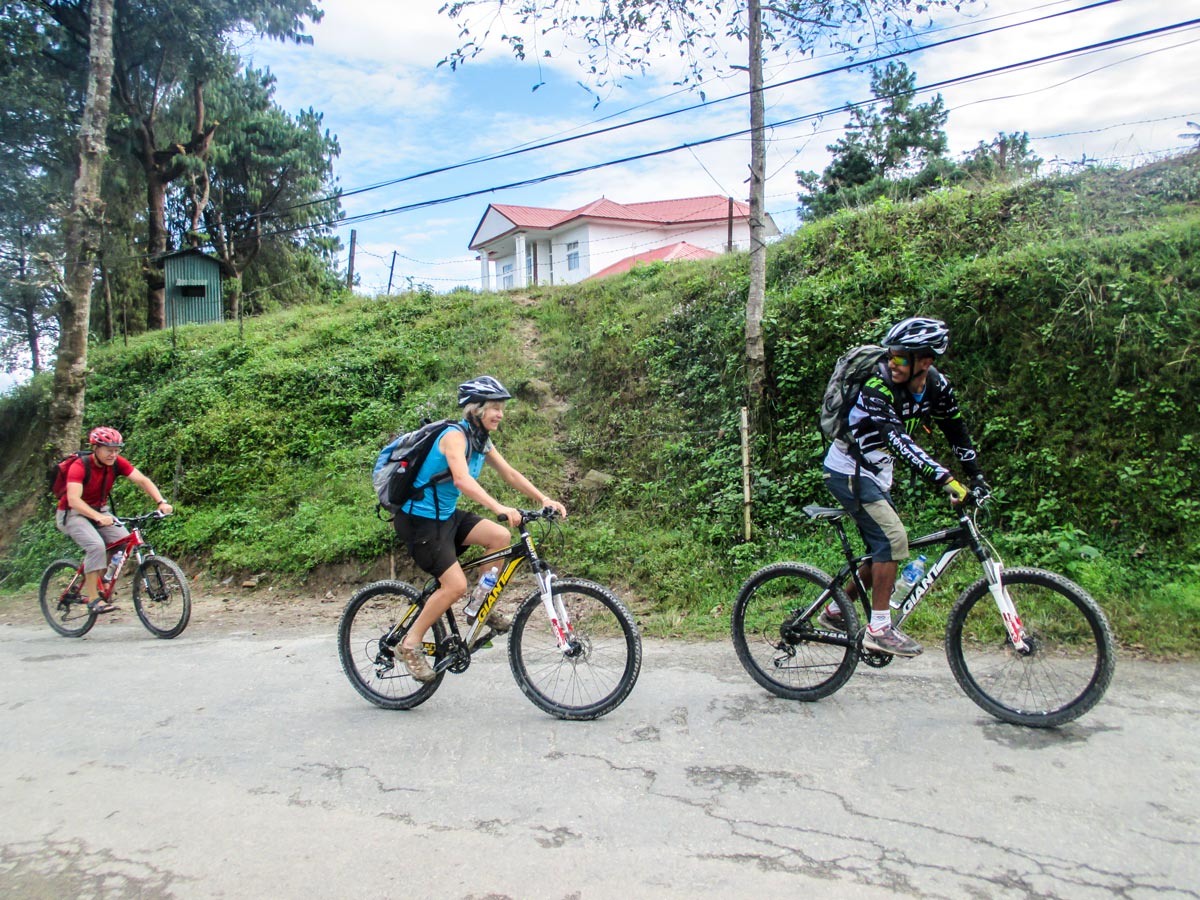 Cyclists on Bikling around Kathmandu Tour in Nepal