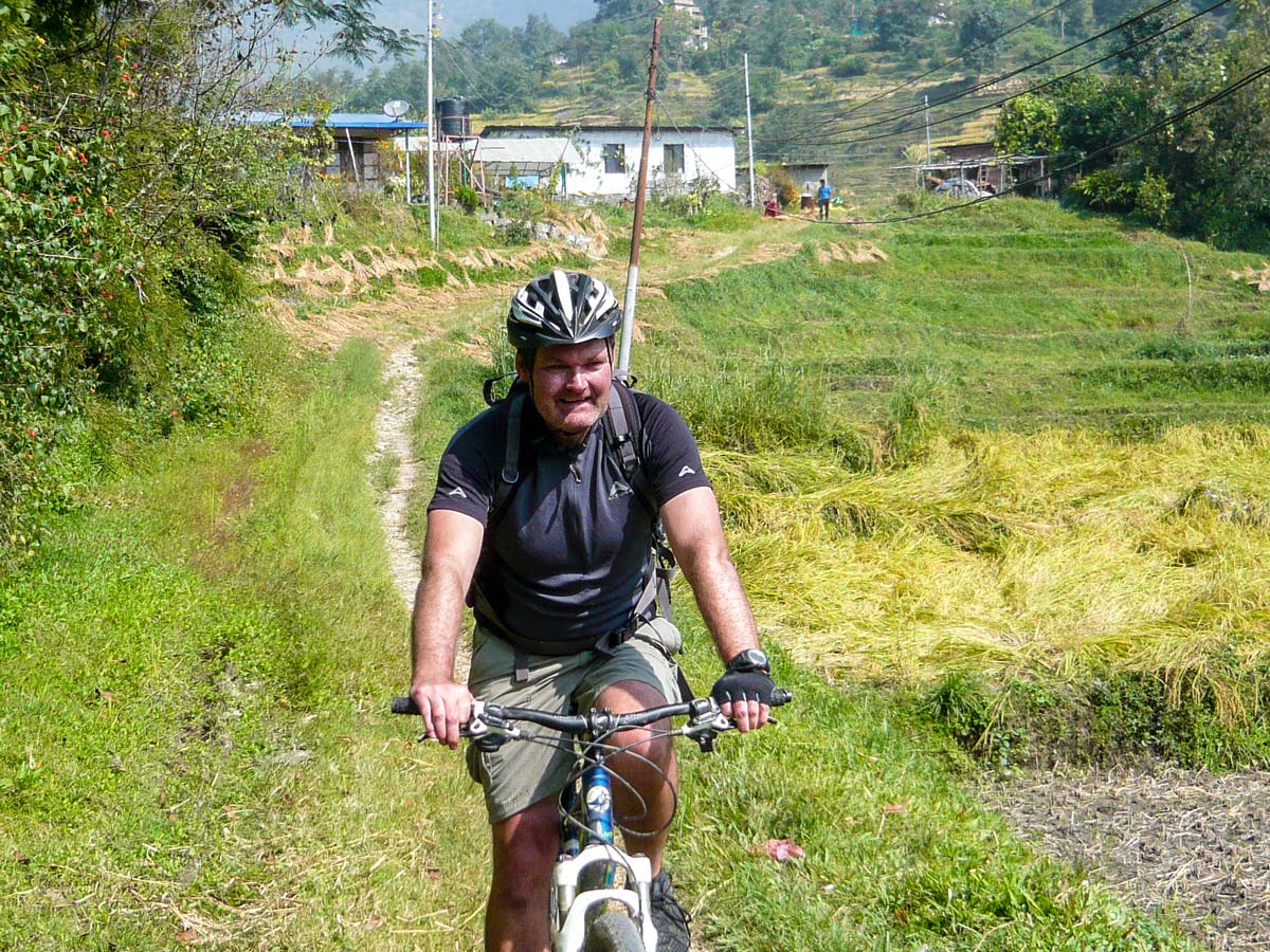 Happy biker on Biking around Kathmandu Tour in Nepal