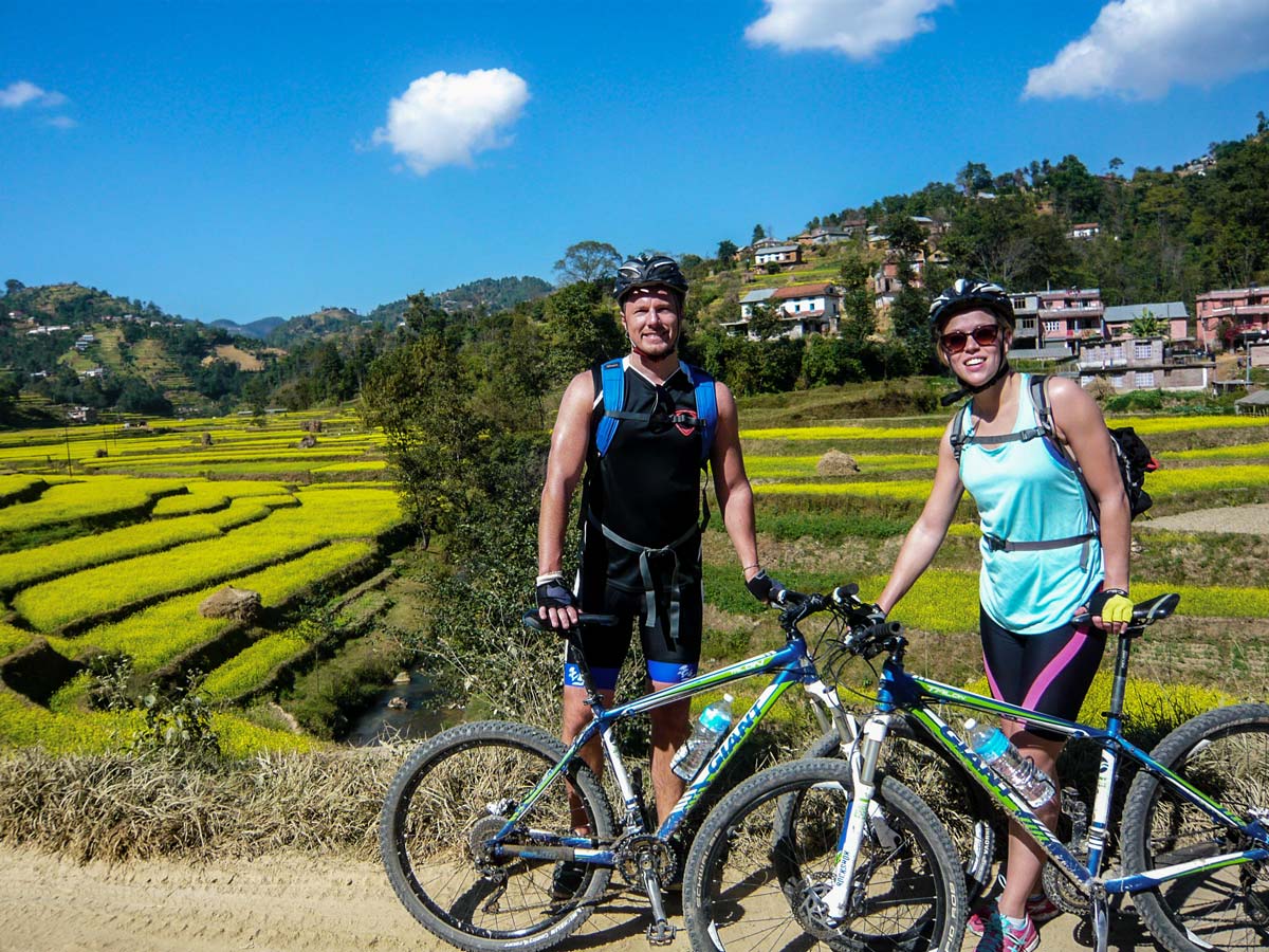 Posing on the trail of Biking around Kathmandu Tour in Nepal