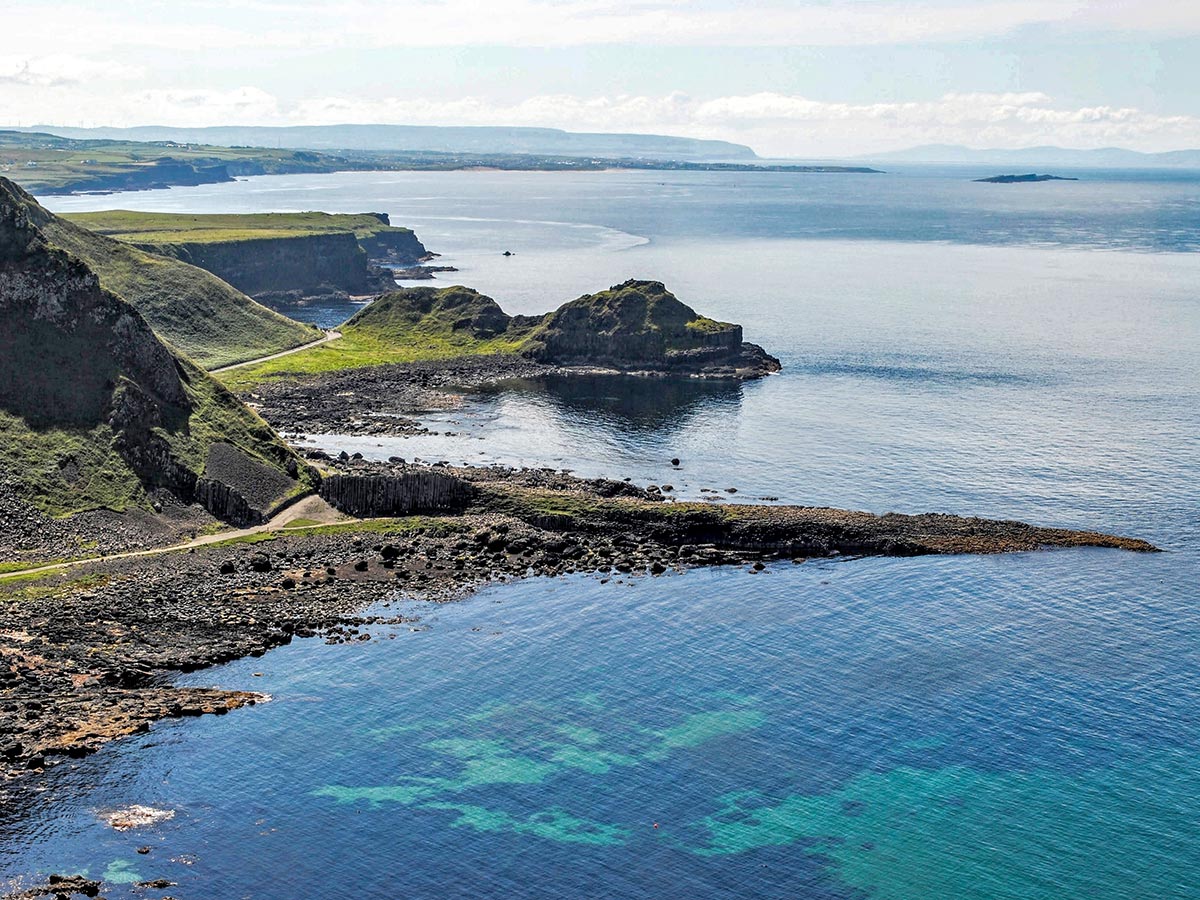 The aerial view of Giants Causeway that you pass on Coastal Causeway Route