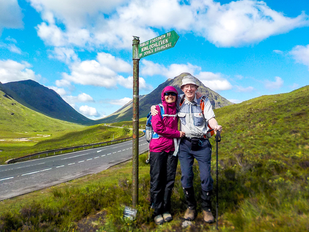 Happy walkers on Glencoe and the Highlands walking tour in Scotland