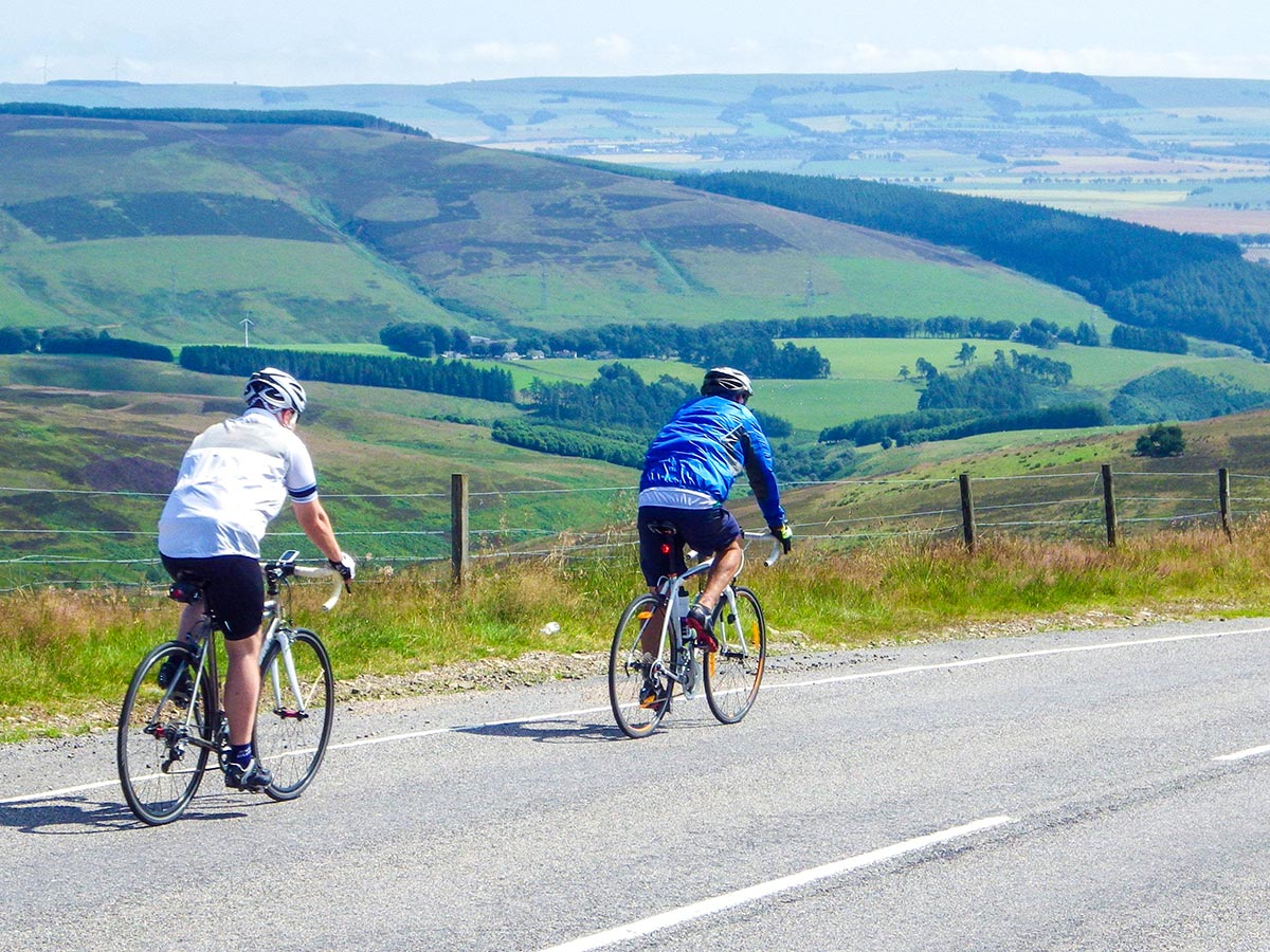 Two bikers on Road Cycling tour from Inverness to Edinburgh in Scotland