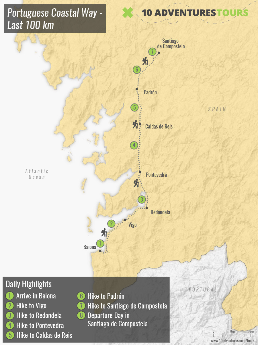 Map of self-guided Last 100km of Portuguese Coastal Trek