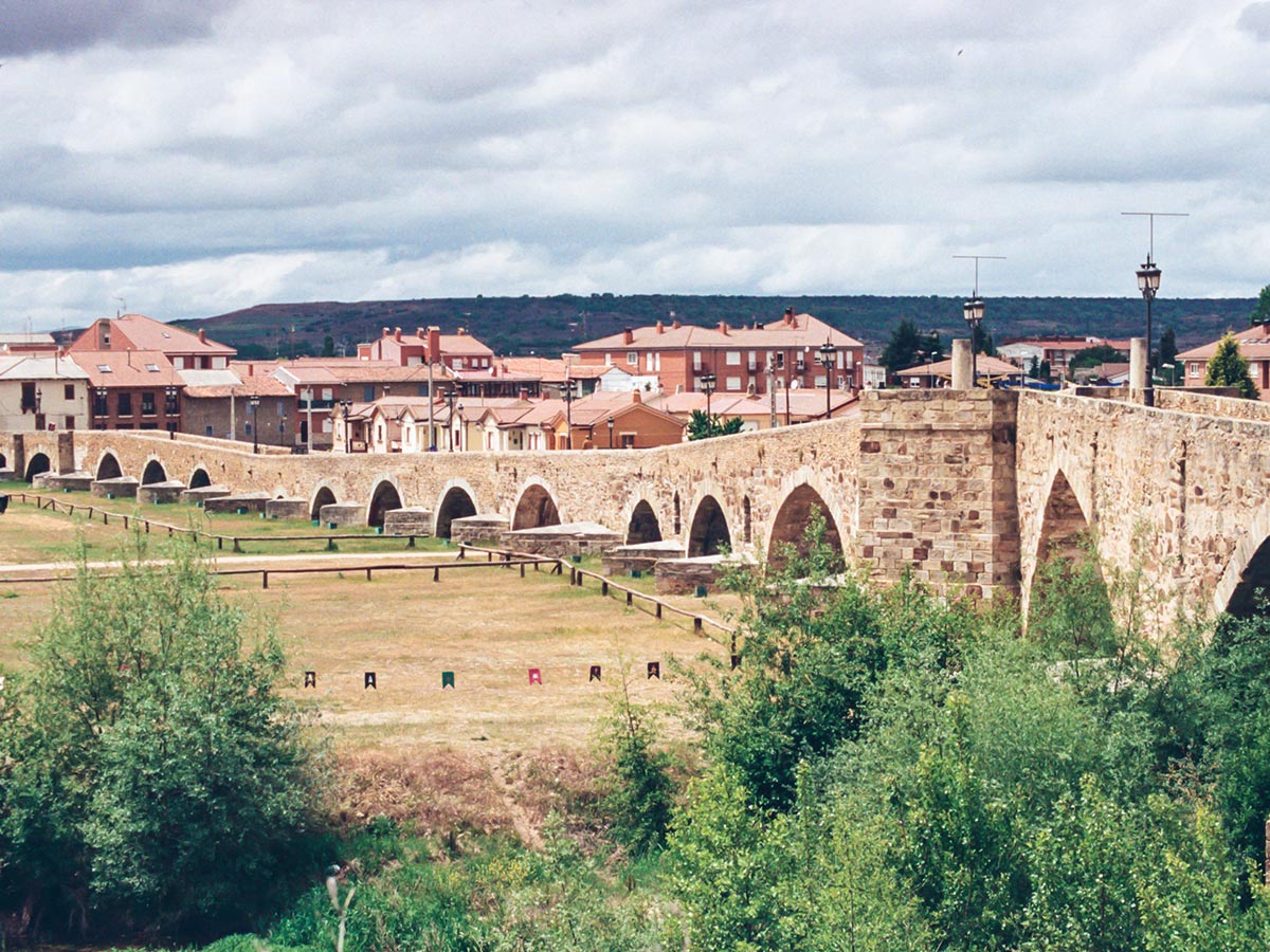 Beautiful medieval bridge seen on Camino de Santiago French Way