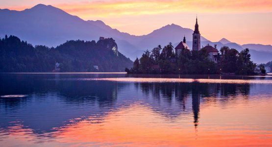 Sunset near Lake Bled in Slovenia seen on Best Walks in Slovenia Tour