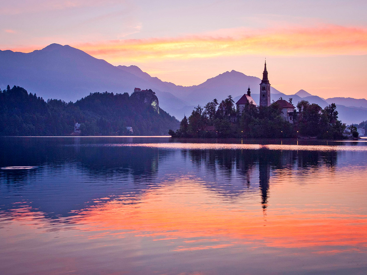 Sunset near Lake Bled in Slovenia seen on Best Walks in Slovenia Tour