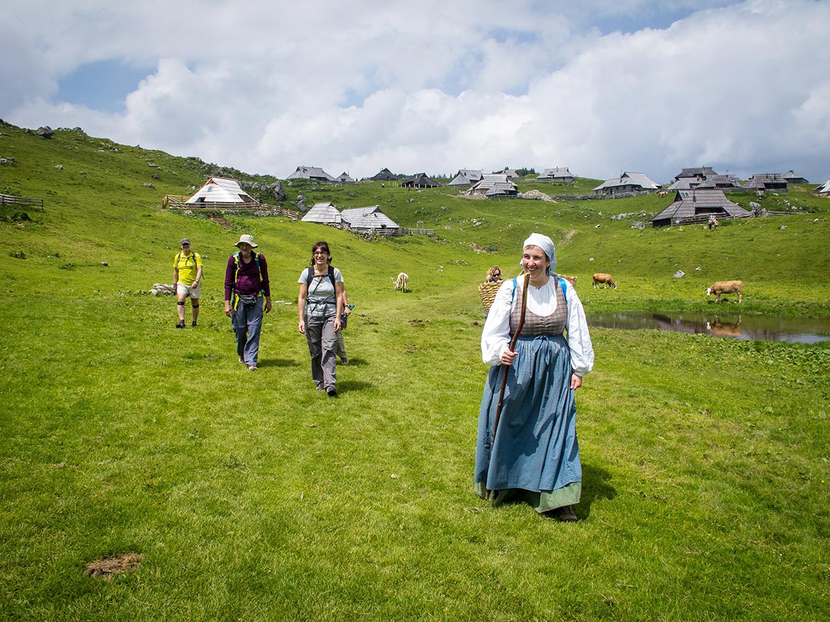 Lady in traditional Slovenian clothes met on Best Walks in Slovenia Tour