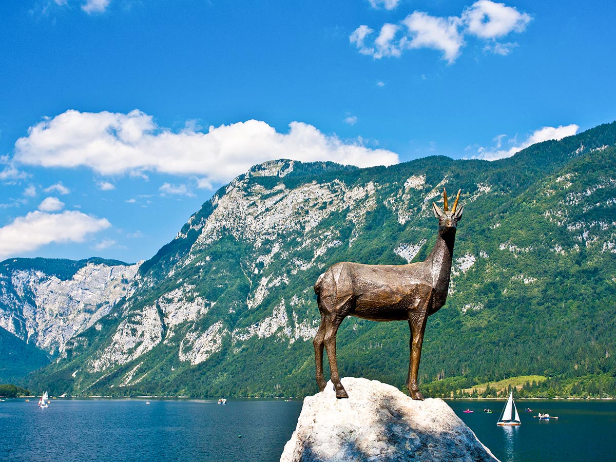 Statue near the lake Bled in Julian Alps Slovenia