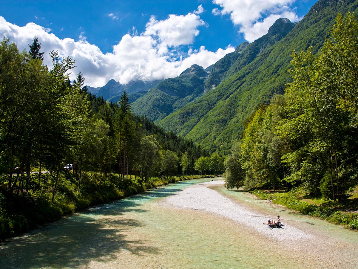 Beautiful turquoise river in Soca valley Slovenia