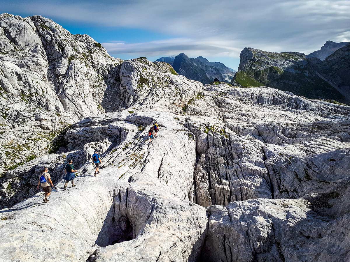 Group of hikers in Julian Alps on Discover Slovenian Alps Tour