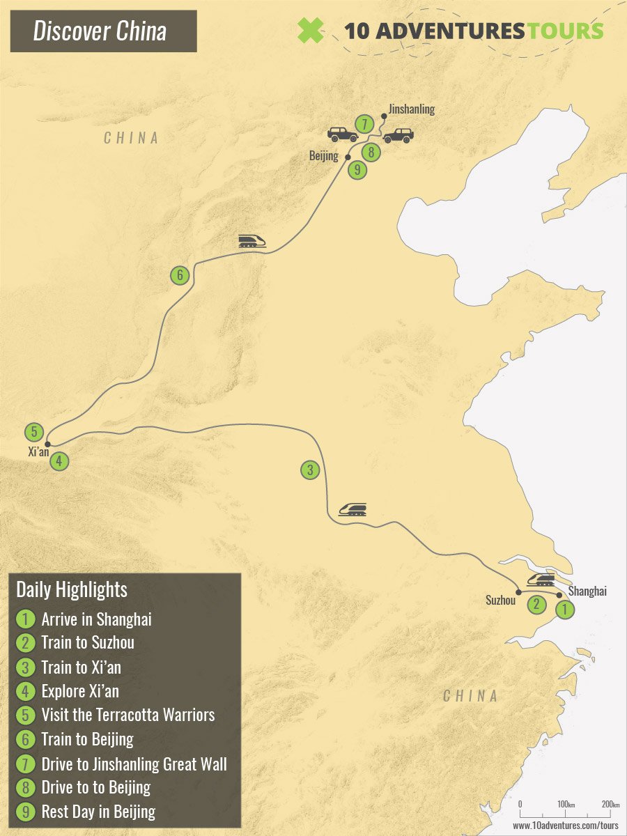 Map of guided Best of China tour