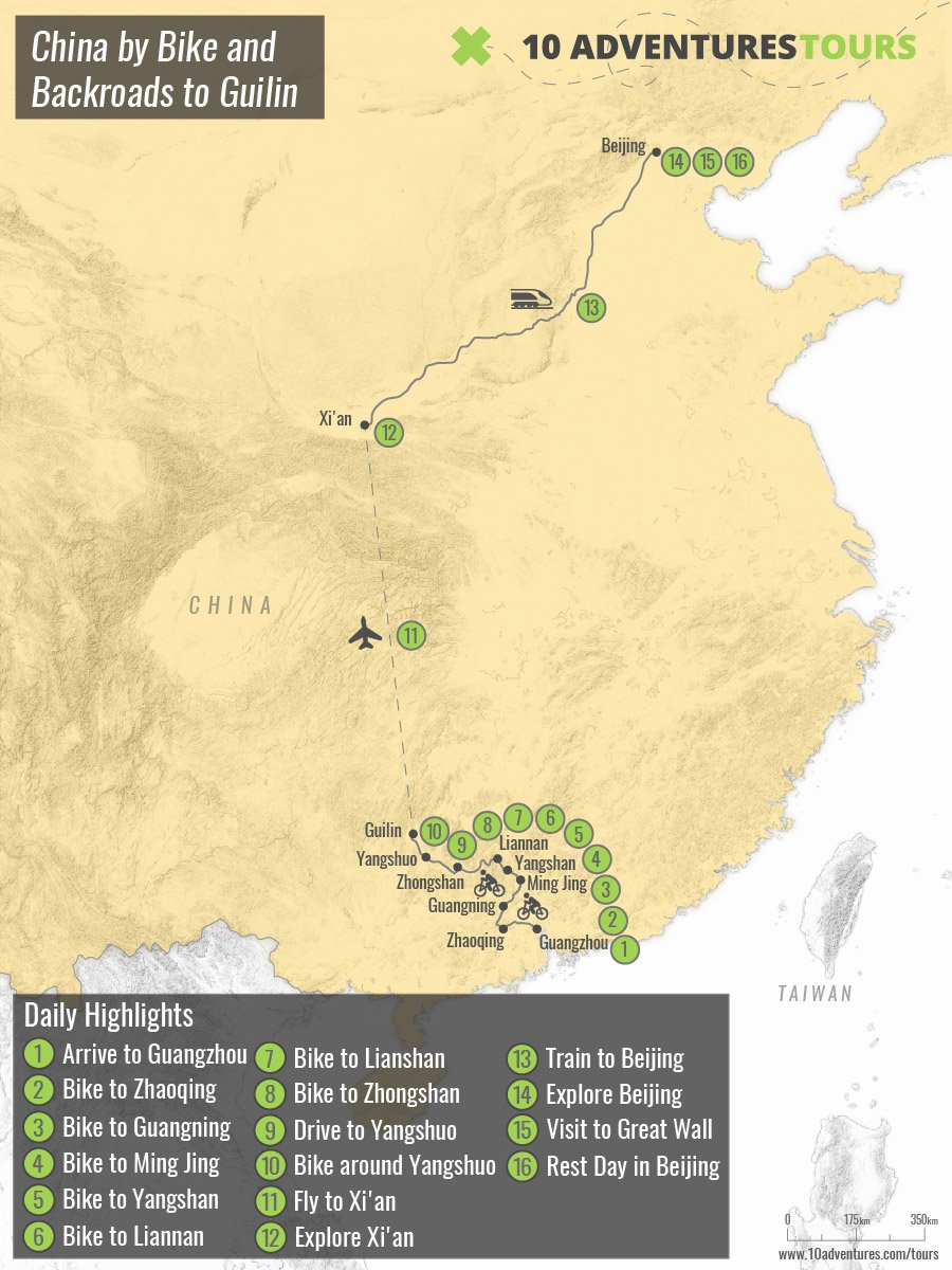 Map of guided cycling tour China by Bike