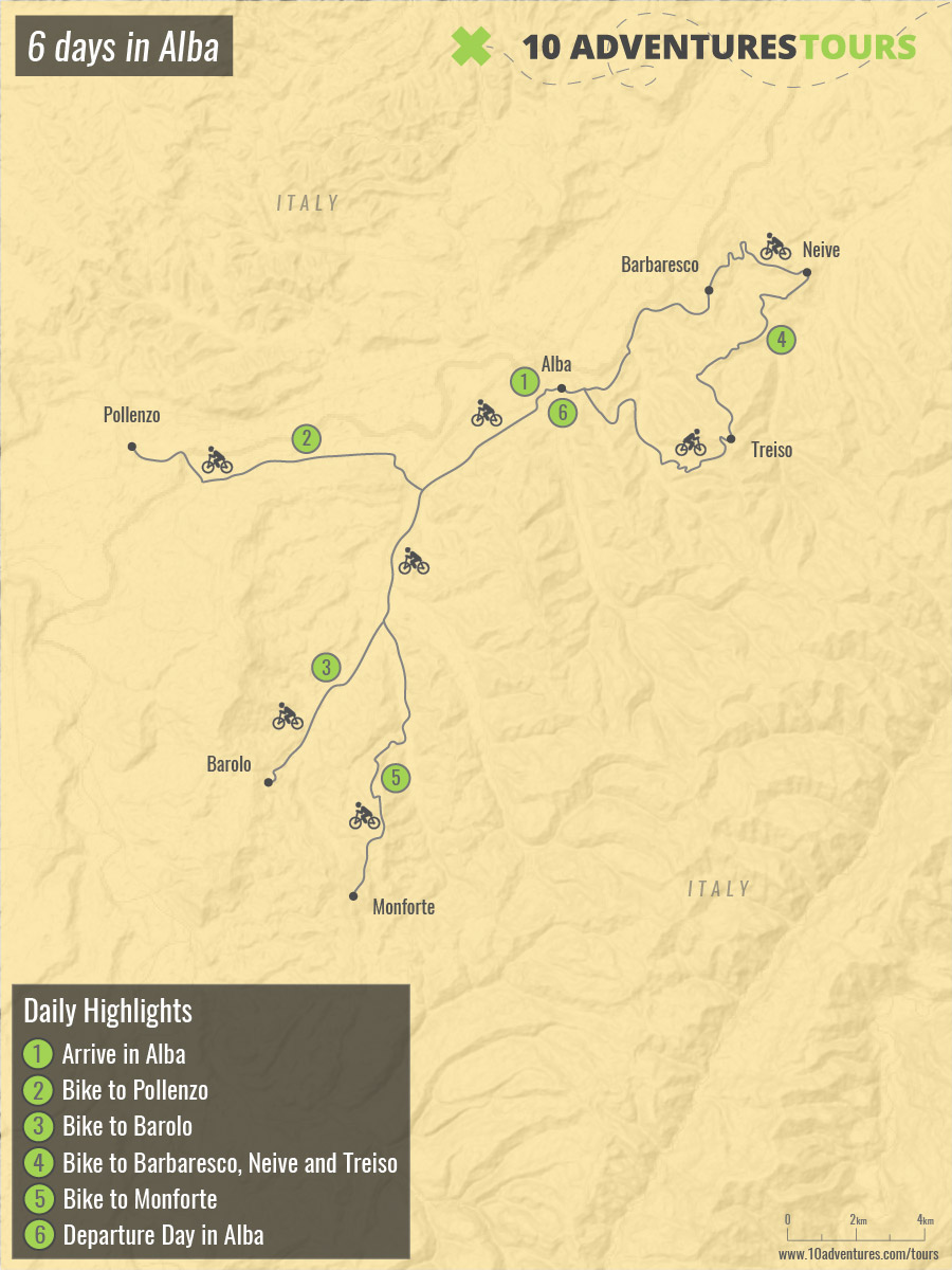 Map of Alba Bike Tour in Piedmont, Italy