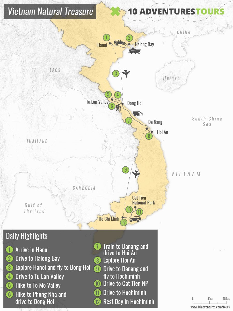 Map of Vietnam Adventure Tour